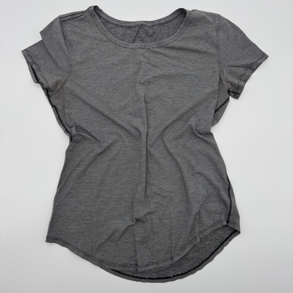 Lululemon Womens Micro Stripe Short Sleeve T-Shirt Gray and Black